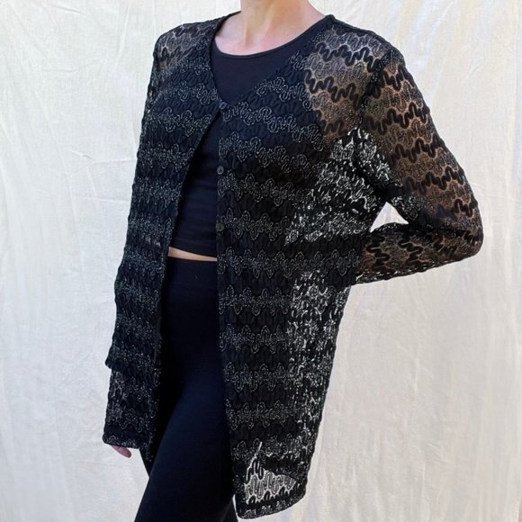 Vintage long black lacy cardigan - Picture 4 of 7